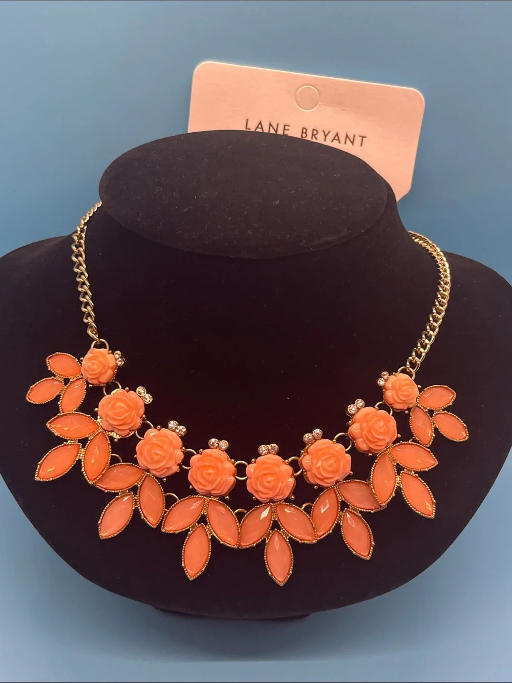 #0018 Lane Bryant Coral Floral Statement Necklace
